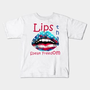 Lips that Speak Freedom. Rustic American Flag Kids T-Shirt